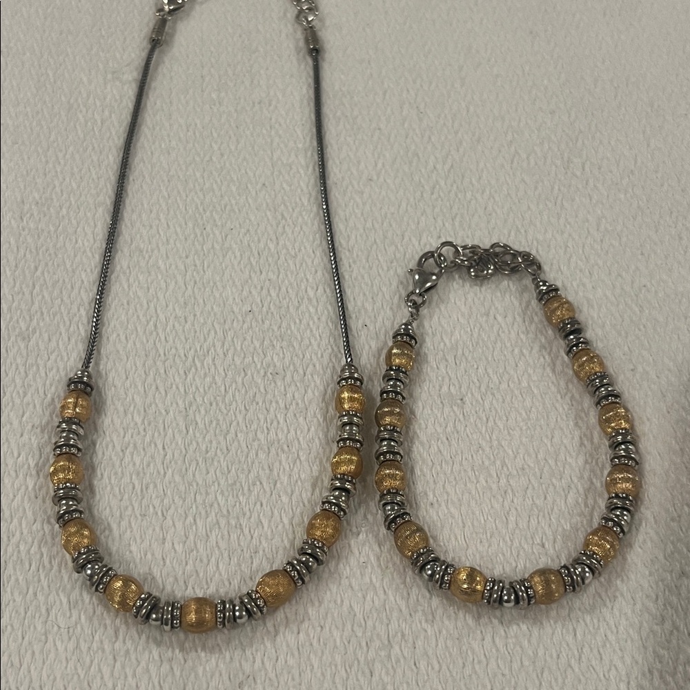 Brighton Retired Milan Silver & Gold Beads Bracelet 7 1/4"-8" & Neckkace set
